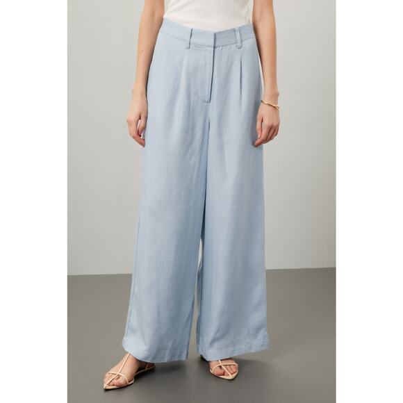 Rosetta Getty Wide Leg Trousers Sky Blue Pants Linen Blend High-Rise Sz 16 - Picture 1 of 9